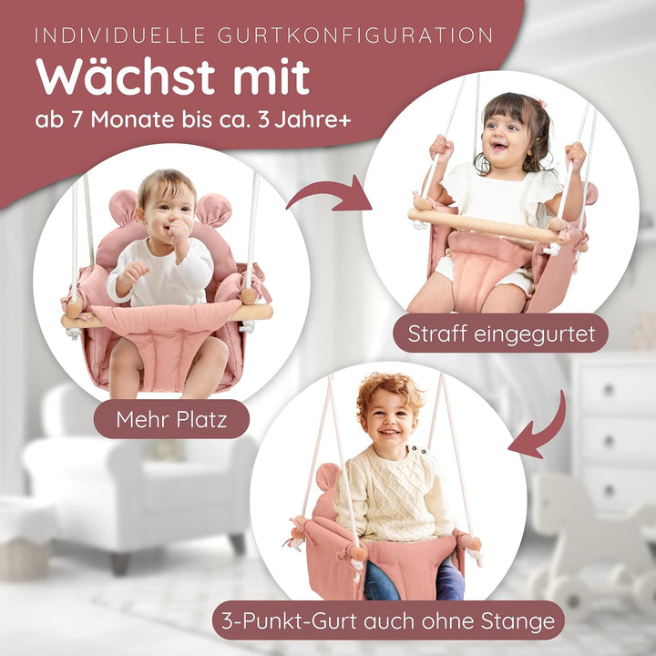 AMAZINGs Baby und Kinderschaukel | Mitwachsende Babyschaukel. Komplettset mit Aufhängung für Indoor