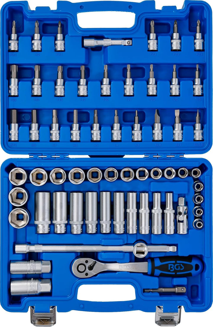 BGS 2218 | Steckschlüssel-Satz Sechskant | Antrieb 10 mm (3/8") | 61-tlg. 61-tlg., Sechskant, 61-tlg