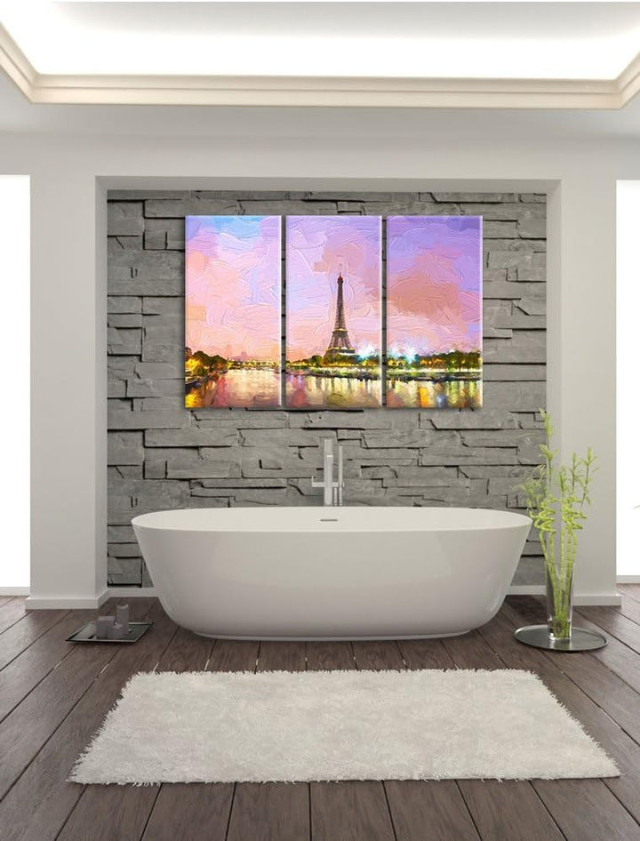 Pixxprint Eifelturm Paris bei Nacht als Leinwandbild/Grösse: 3 Teilig (120x80) cm/Wandbild/Kunstdruc