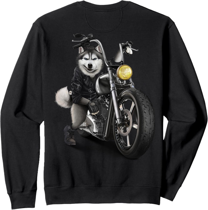 Siberian Husky Hund fährt ein Chopper Motorrad Sweatshirt