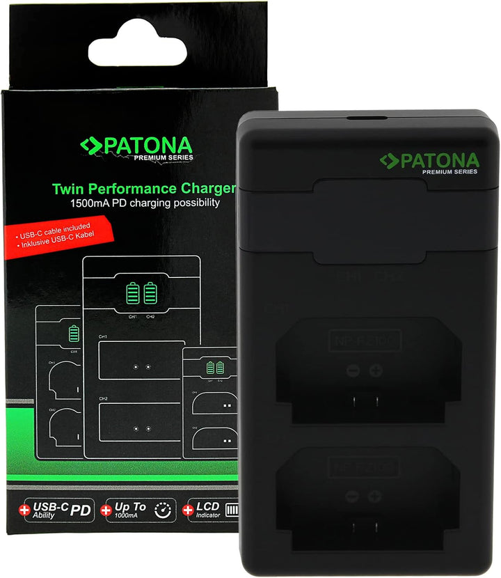 PATONA NP-FZ100 PD-Performance Akku-Ladegerät (1500mA) USB-C Mini Dual LCD - PD/QC fähig (161858)