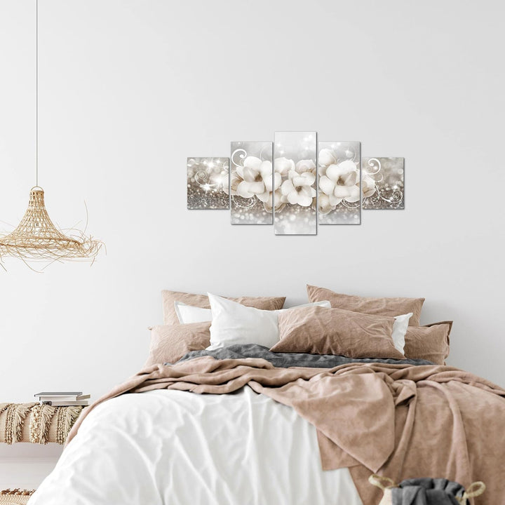Runa Art Wandbilder Blumen Abstrakt 5 Teilig Bild auf Vlies Leinwand Deko Wohnzimmer 3D Effekt Beige