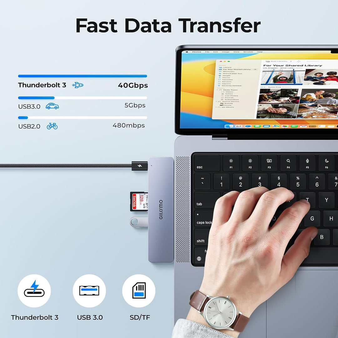 GIISSMO MacBook Adapter, USB C Hub mit Thunderbolt 3, 4K HDMI, 3 USB-A Ports, SD/TF Kartenleser, Zub