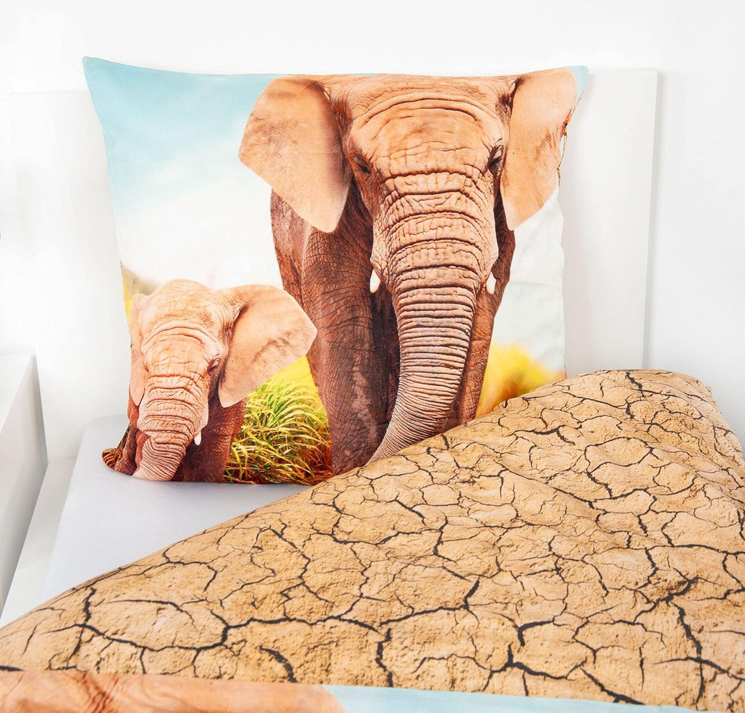 Klaus Herding GmbH Bettwäsche Elefant mit Baby 135x200 cm (80x80 cm)