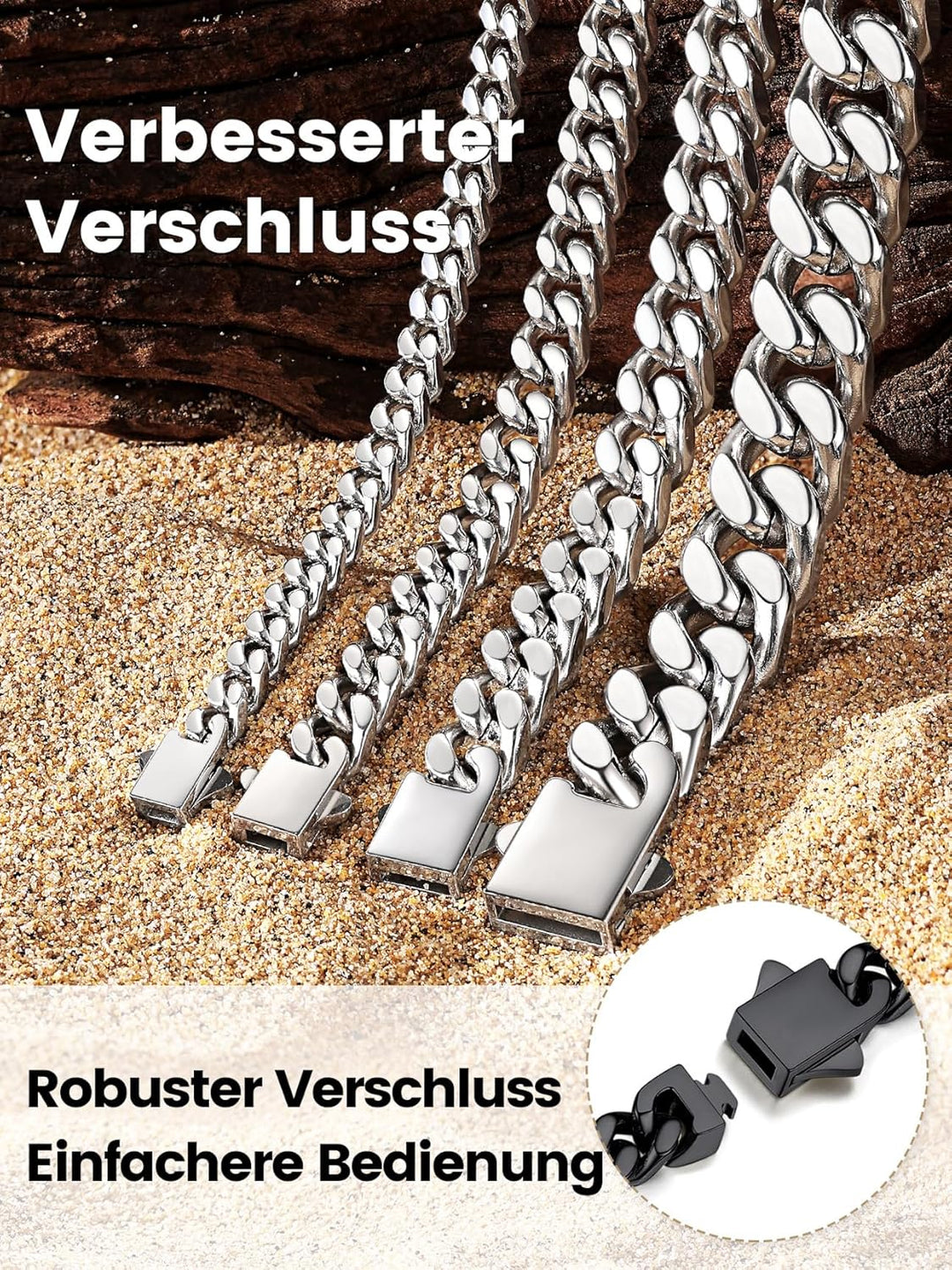 Bestyle Personalisierte Miami Panzerkette aus Edelstahl Breite 5/7 / 9 / 12mm Kubanische Kette Länge