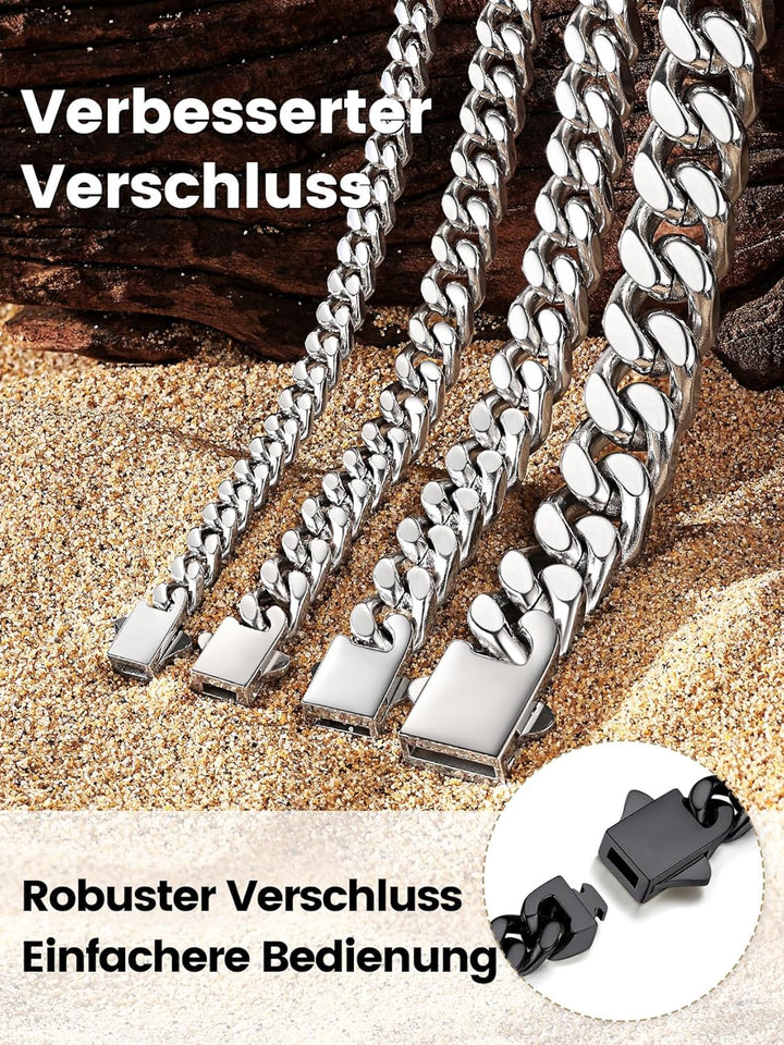 Bestyle Personalisierte Miami Panzerkette aus Edelstahl Breite 5/7 / 9 / 12mm Kubanische Kette Länge