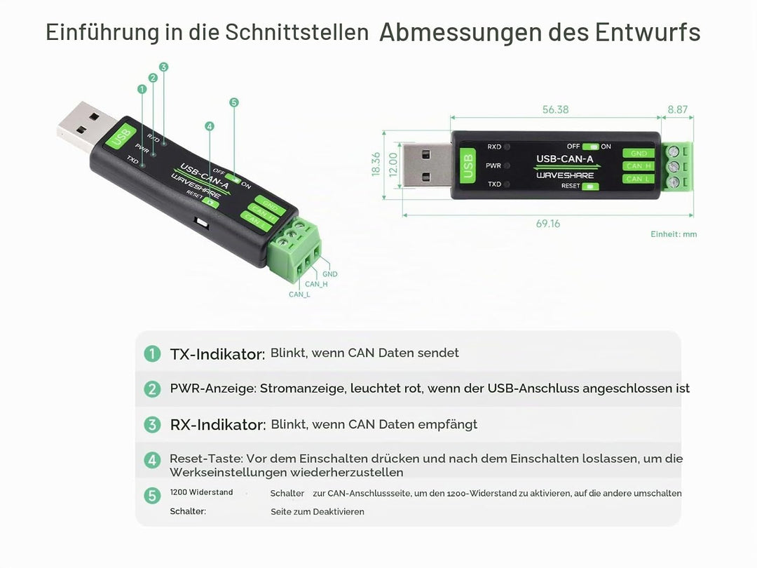 USB zu CAN Adapter Analysator CAN Bus Konverter Basierend auf STM32 Chip, Unterstützt Windows 11/10/