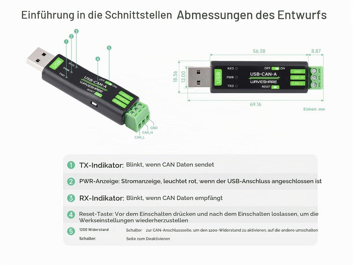 USB zu CAN Adapter Analysator CAN Bus Konverter Basierend auf STM32 Chip, Unterstützt Windows 11/10/