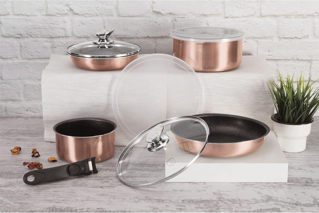 Berlinger Haus Rose Gold Kochtopf Set Induktion, 9-Teilig, Abnehmbarer Griff Austauschbar, Antihaftb