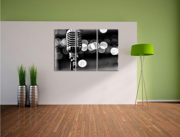 Pixxprint Altes Retro Mikrofon als Leinwandbild/Grösse: 3 Teilig (120x80 cm) cm/Wandbild/Kunstdruck/