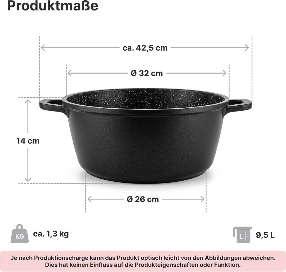 Kochtopf 10 L Suppentopf Aluminiumguss Antihaft Milchtopf Induktion Schmortopf 32 cm mit Glasdeckel