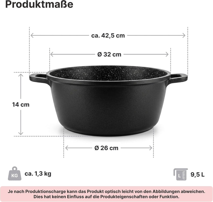 Kochtopf 10 L Suppentopf Aluminiumguss Antihaft Milchtopf Induktion Schmortopf 32 cm mit Glasdeckel
