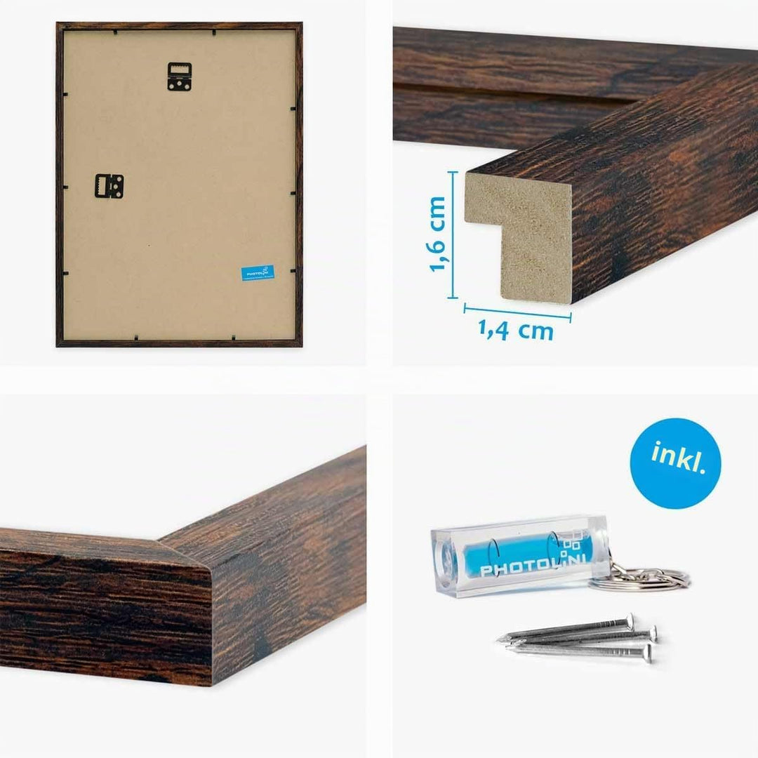 PHOTOLINI Bilderrahmen 50x70 Holz MDF Eiche Dunkel 10er Set, 50x70 cm Bilderrahmen gross, Rahmen 70x
