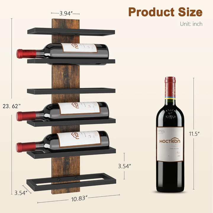 Hoctieon Weinregal Wand, Flaschenregal mit 6 Ebenen, Holz Weinregal Hängend Weinflaschenregale Schwa