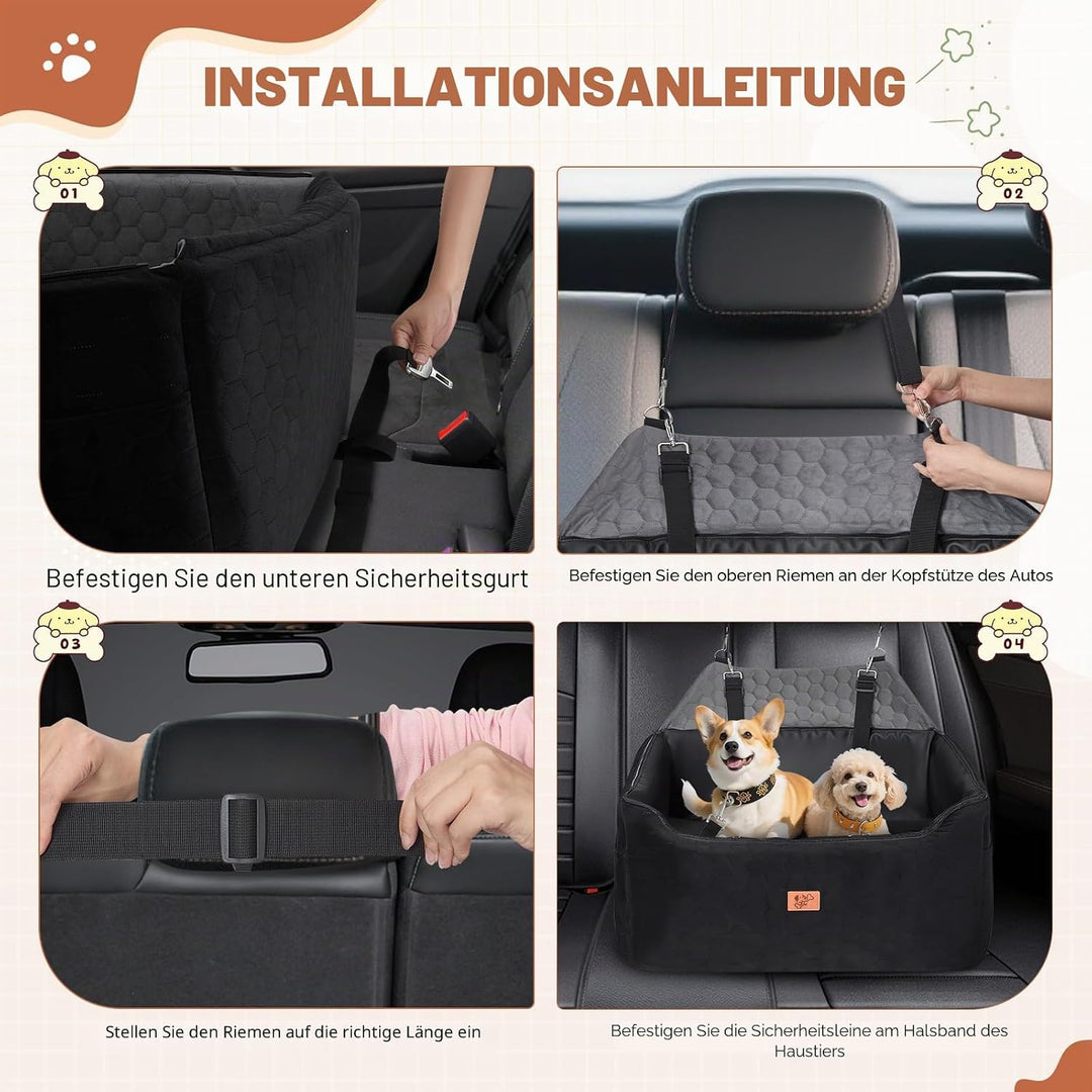 Hunde Autositz für Mittlere/Grosse 78x55x53cm, Abnehmbarer und Waschbarer Sitzerhöher Hundebett Auto