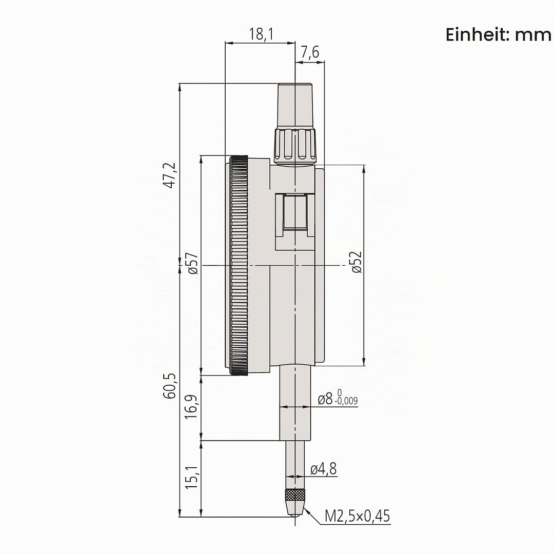 Mitutoyo Messuhr, flacher Abschlussdeckel, ISO Ausführung, Edelsteingelagert, Stossgeschützt, 1 mm,