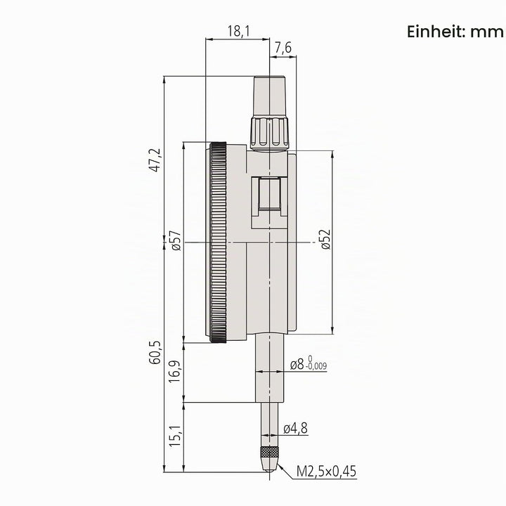 Mitutoyo Messuhr, flacher Abschlussdeckel, ISO Ausführung, Edelsteingelagert, Stossgeschützt, 1 mm,
