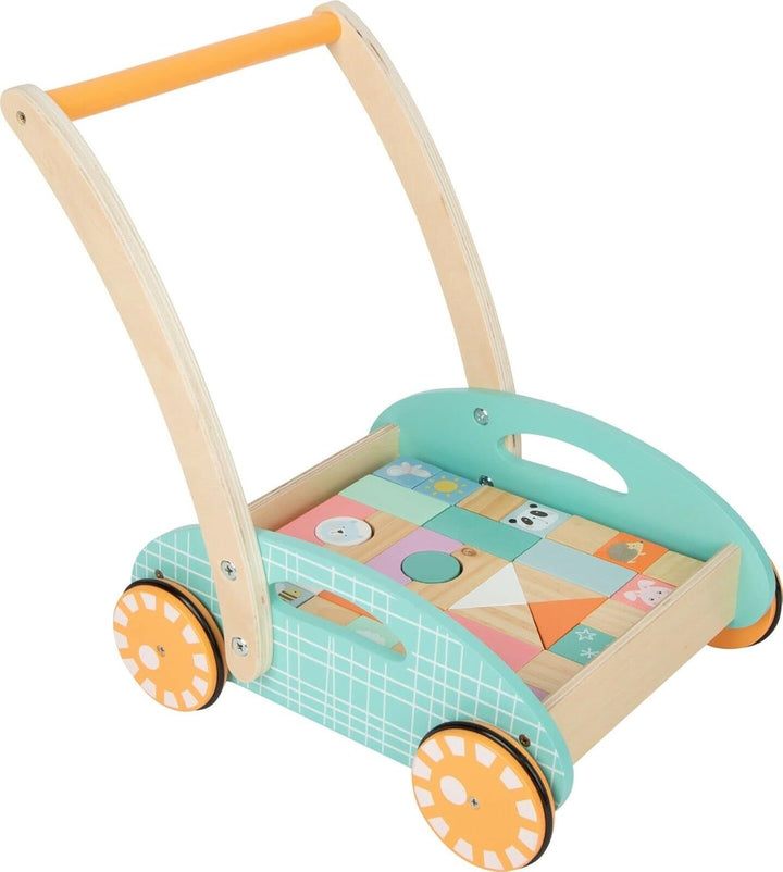 small foot Lauflerwagen "Pastell", inkl. 34 Holzbausteine mit süssen Tiermotiven, ab 12 Monaten, 117