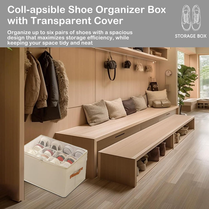 Schuh-Organizer-Box, transparenter Griff, 42 x 32 x 30 cm, platzsparend, faltbar, verstellbare Trenn