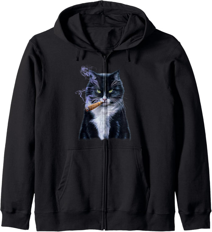 Bicolor Katze mit Zigarre Kapuzenjacke