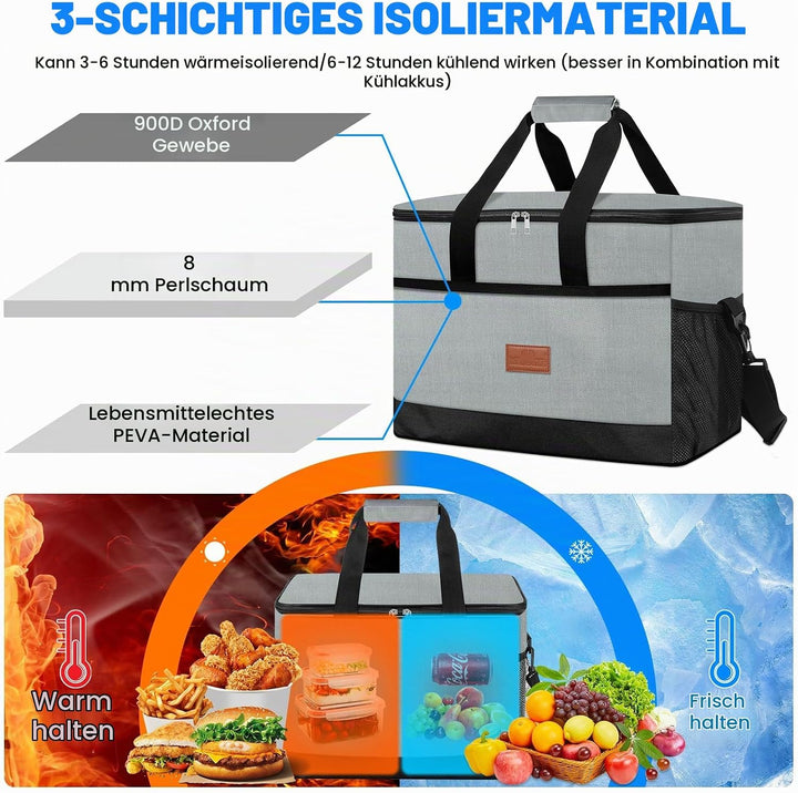 30L Kühltasche, Gross Picknicktasche, Auslaufsicher &amp; Wasserdicht, Klappbare Lunchtasche, Isoliertas