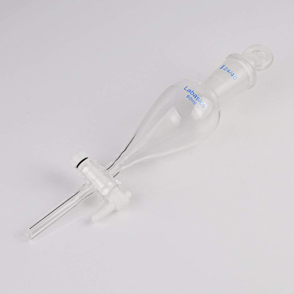 Labasics 60ml Borosilikatglas Konischer Scheidetrichter mit PTFE-Absperrhahn, Separatory Funnel 60 m