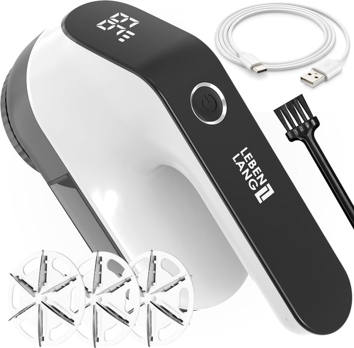LEBENLANG Fusselrasierer Elektrisch 2000mAh - Inkl. LED Anzeige & Reinigungspinsel I Bis zu 2h Laufz