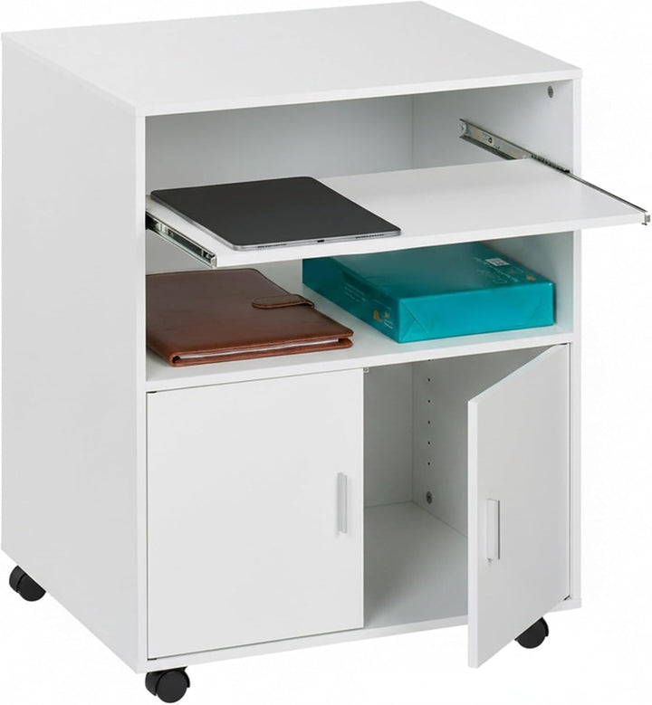 Relaxdays Rollcontainer mit 2 Fächern & Tastaturauszug, Druckertisch mit Rollen, HBT: 74 x 60 x 48 c