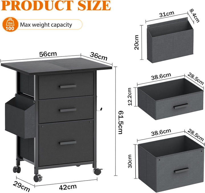 Rollcontainer, Aktenschrank, mit 3 Schubladen und Rollen, für Dokumente in DIN A4, Letter-Format, Dr