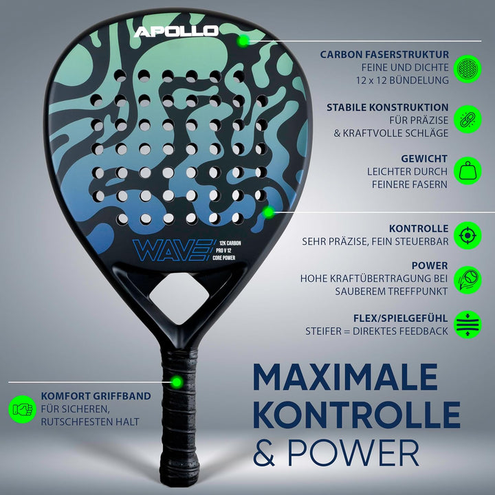 Apollo Padel Schläger - Padelschläger für Anfänger und Fortgeschrittene, Carbon-Schläger für Damen u