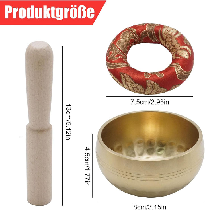 Tibetisches Klangschalen-Set, Durchmesser 8 cm mit einzigartigem Design, einschliesslich Holzschläge