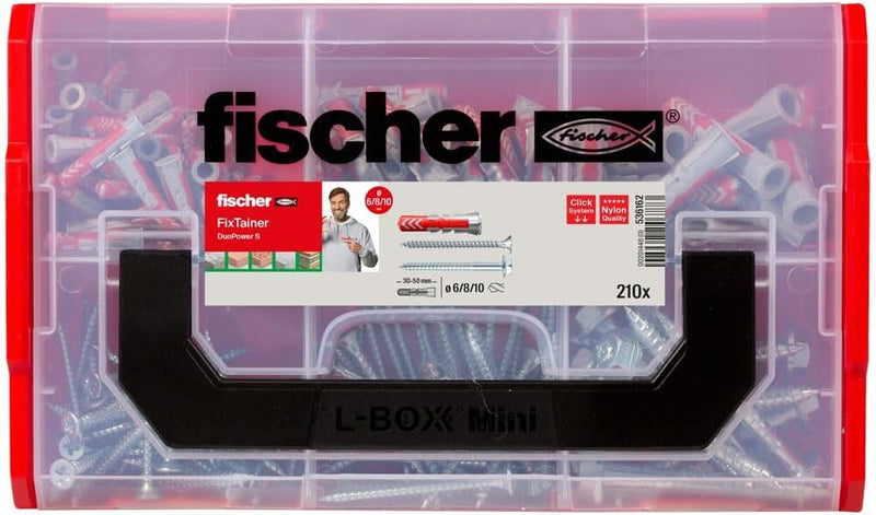 fischer FixTainer DuoPower mit Schraube, Dübelbox mit 210 Schrauben & DuoPower Dübeln (60 Stk. 6 x 3