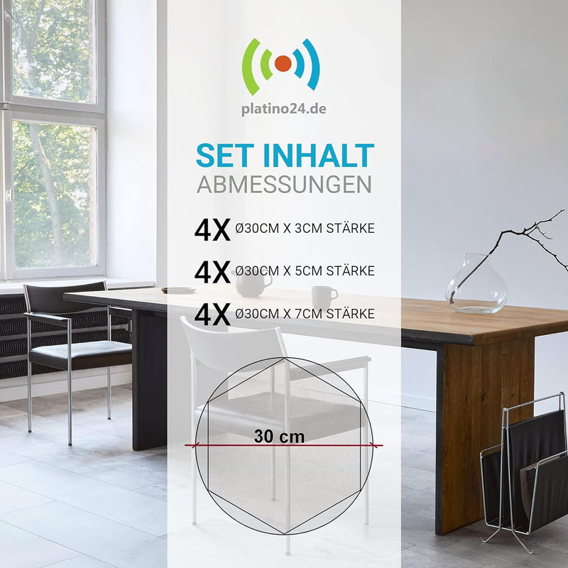 platino24 Schallabsorber 3D-Set aus Basotect G+, 12 Elemente: je Ø30cm Wabe, Verbesserung der Raumak