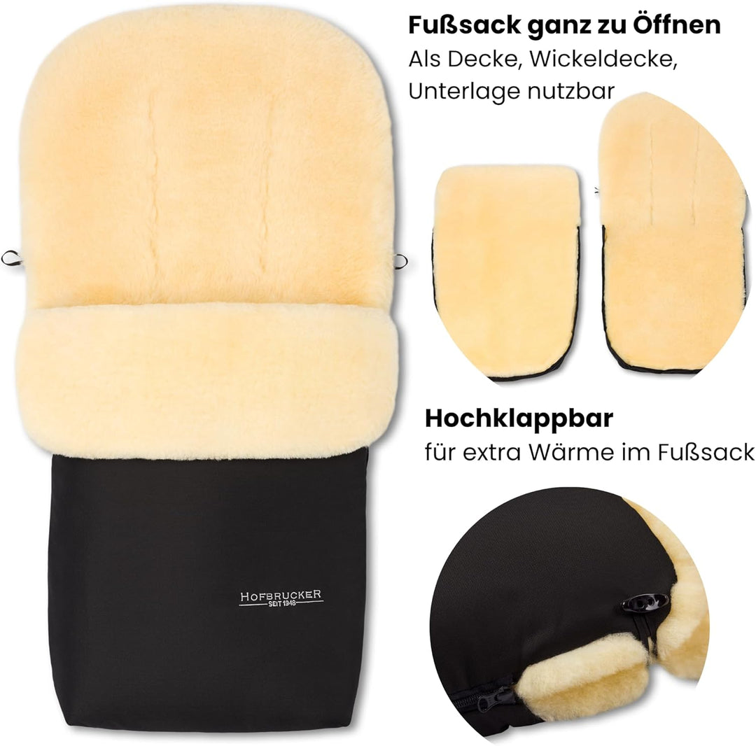 Hofbrucker Lammfell-Fusssack Putzi Kinderwagen, Buggy/Winterfusssack wind- & wasserabweisend/Warmer