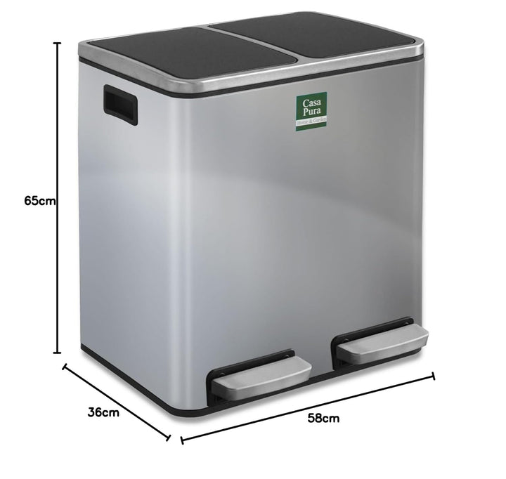 Floordirekt Mülleimer Küche 2×30L Edelstahl | 2-Fach Mülltrennsystem, Treteimer Küche, Metall, Soft-