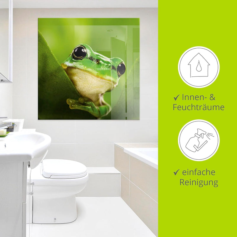 ARTland Glasbilder Wandbild Glas Bild einteilig 60x30 cm Querformat Natur Tiere Frosch Gesicht Laubf