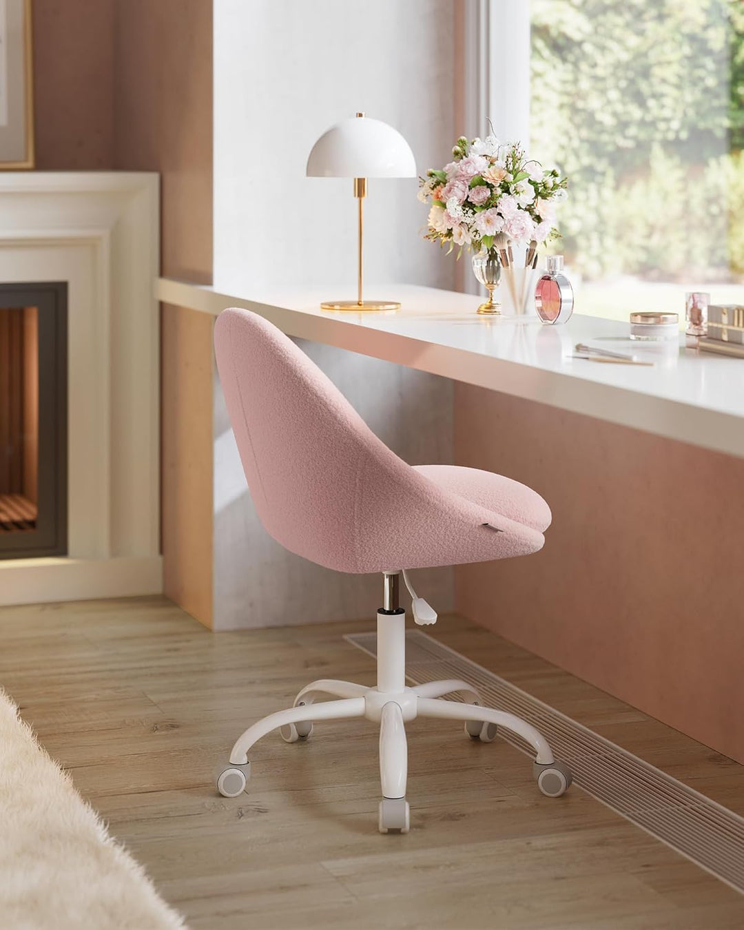 SONGMICS Homeoffice-Stuhl, Schminkstuhl aus Fleece, Schreibtischstuhl, Schaumstoffpolsterung, höhenv