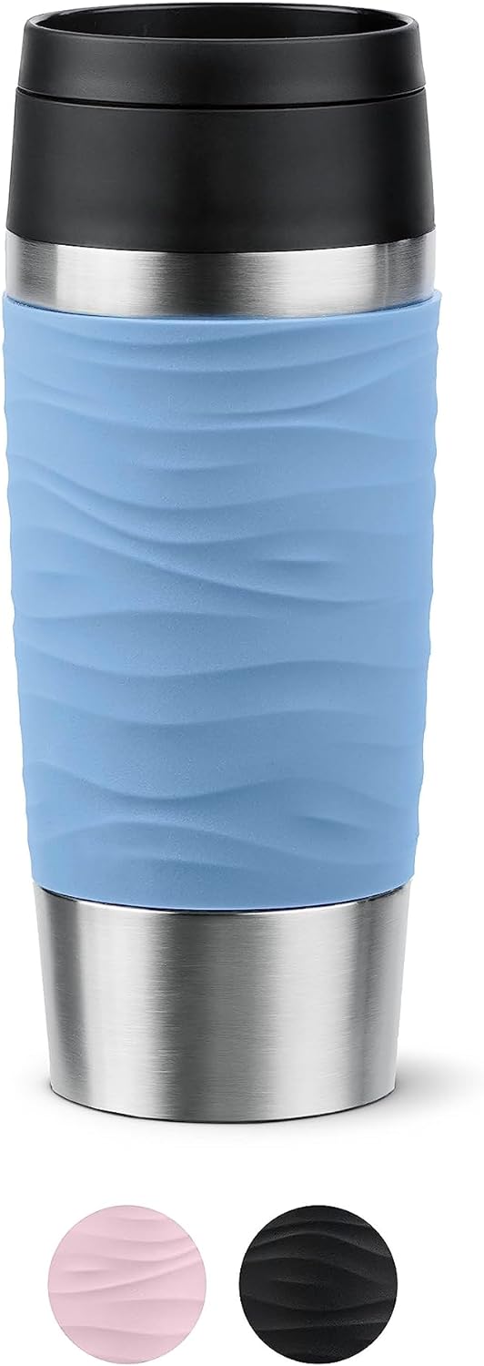 Emsa N20213 Travel Mug Wave Isolierbecher 0,36 Liter | neuer Komfort-Schraubverschluss | Edelstahl |