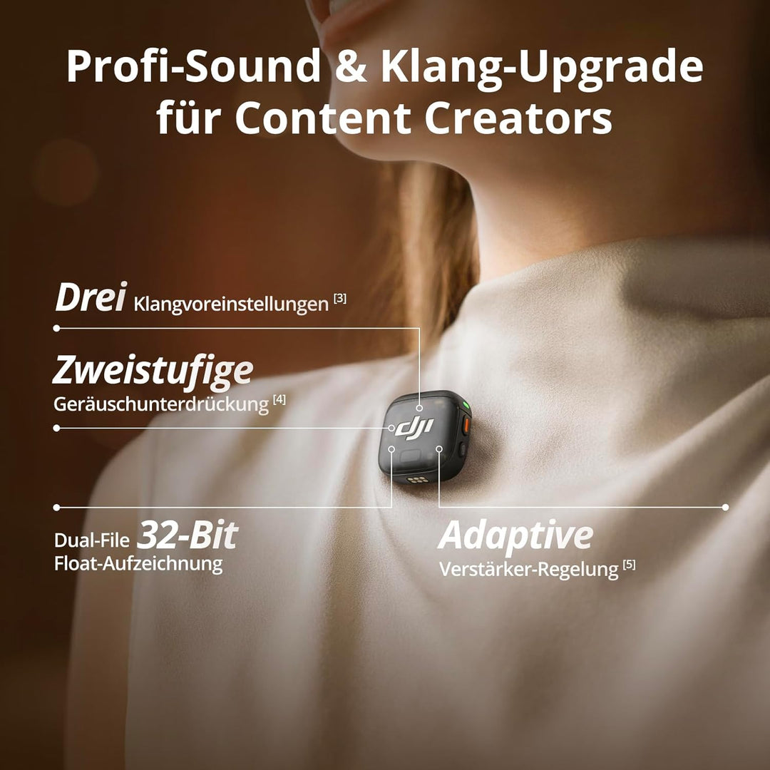 DJI Mic 3 (4 Sender + 1 Empfänger + Ladeschale), drahtloses Mini-Mikrofon für iPhone/Kamera/Android,