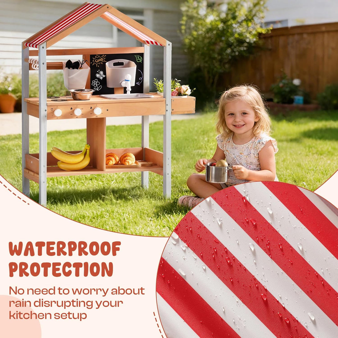 ROBOTIME Mud Kitchen Outdoor Spielset für Kinder, Spielküche mit abnehmbarem Pflanzkasten, Spüle, He