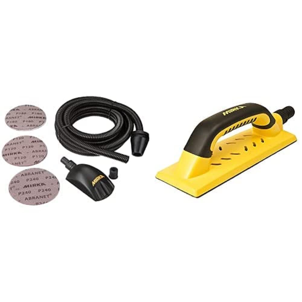 Mirka Roundy Handschleifer Starter-Kit inkl.15xNetz-Schleifscheiben(Ø 150mm),Absaugschlauch,Schleifb