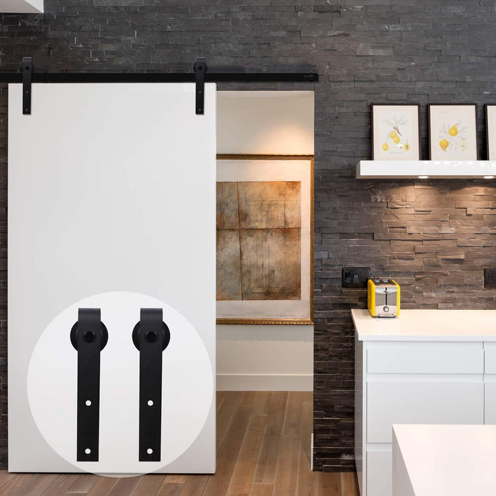 TSMST 228CM Schiebetürbeschlag Set, Schwarzes Schienenset passend für eine einzelne Holztür, J-Form