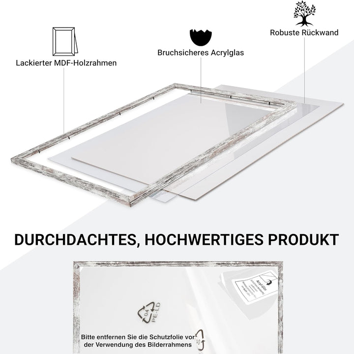 CABBEL Bilderrahmen 1er Set 60x80 mit 2x TESA Klebenagel MDF Holz-Rahmen mit bruchsicherem Acrylglas