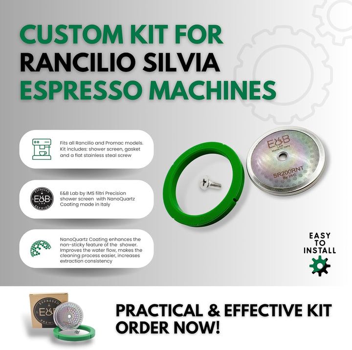 Tune Up Kit für Rancilio Silvia Espresso. Nanotech Verstärkter Bildschirm, Cafelat-Dichtung, flache
