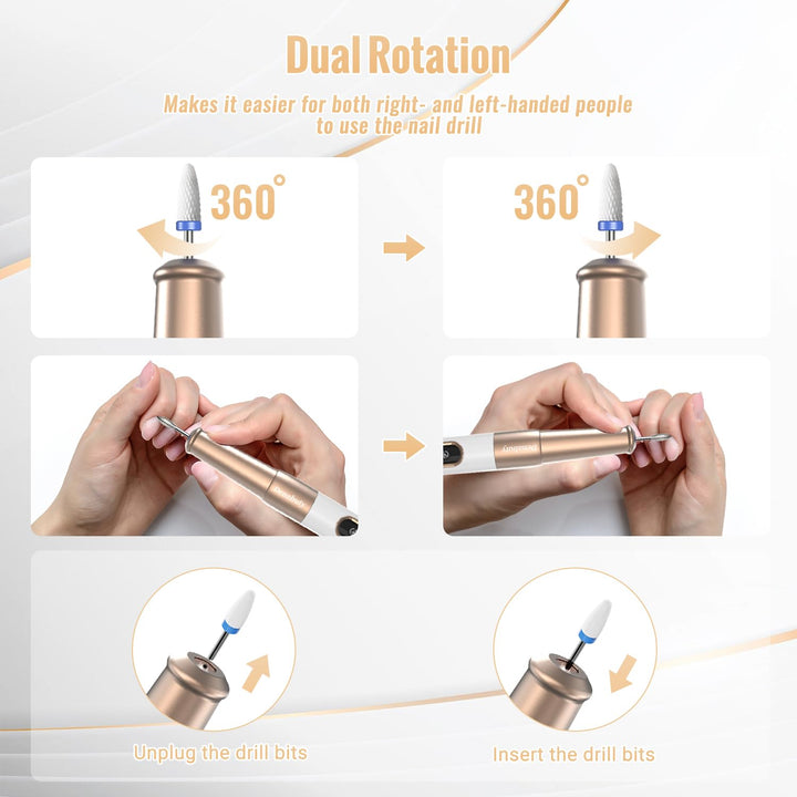 Nagelfräser, Denabuty Elektrische Nagelfeile Kabellos 12 in 1 Fräser für Gelnägel 25000 u/Min, USB W