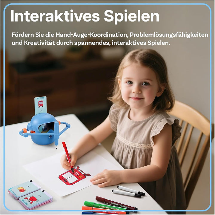 MMOBIEL Zeichenroboter für Kinder Interaktives Lernspielzeug mit 100 Zeichenkarten, Sprachanleitung,