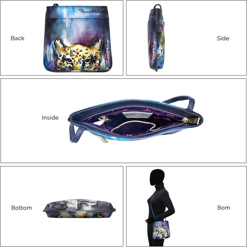 Anuschka Damen Cross Body aus Leder, handbemalt Einheitsgrösse Abstract Leopard, Einheitsgrösse Abst