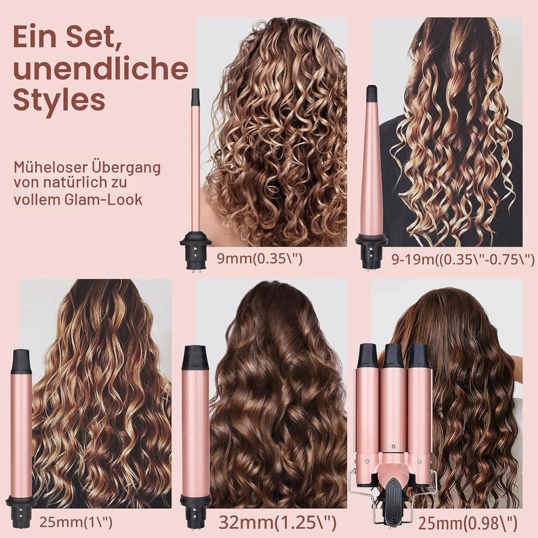 Lockenstab 5 in 1, Lockenstäbe 3 Fässer Welleneisen Set mit austauschbaren Keramik Lockenstab 13-32m