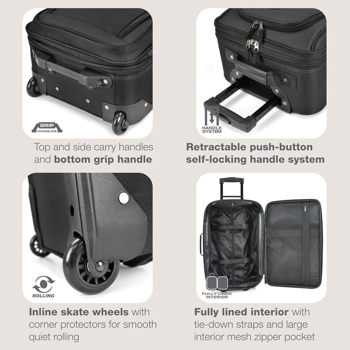 Rio Rugged Fabric Erweiterbares Handgepäck-Set 2 Wheel Schwarz, 2 Wheel Schwarz