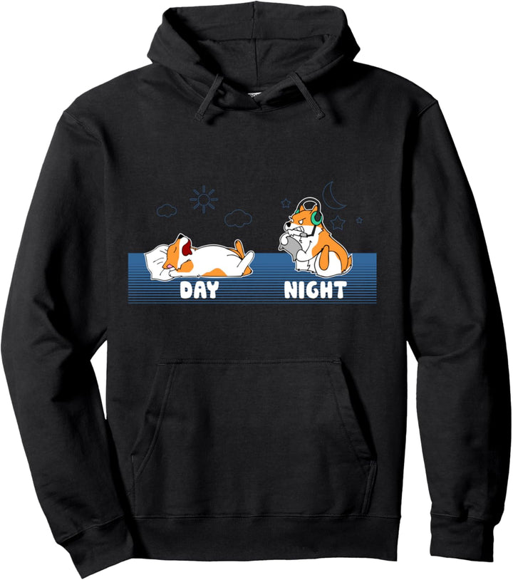 Sleep All Day Play Games All Night Zocker Corgi Hund Gamer Pullover Hoodie
